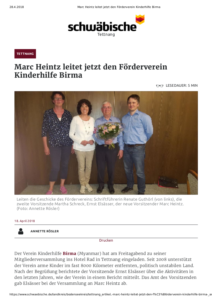Marc Heintz leitet jetzt den Förderverein Kinderhilfe Birma