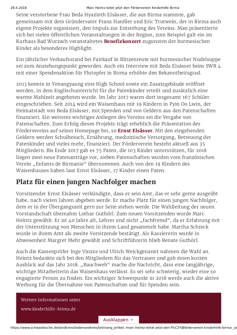 Marc Heintz leitet jetzt den Förderverein Kinderhilfe Birma